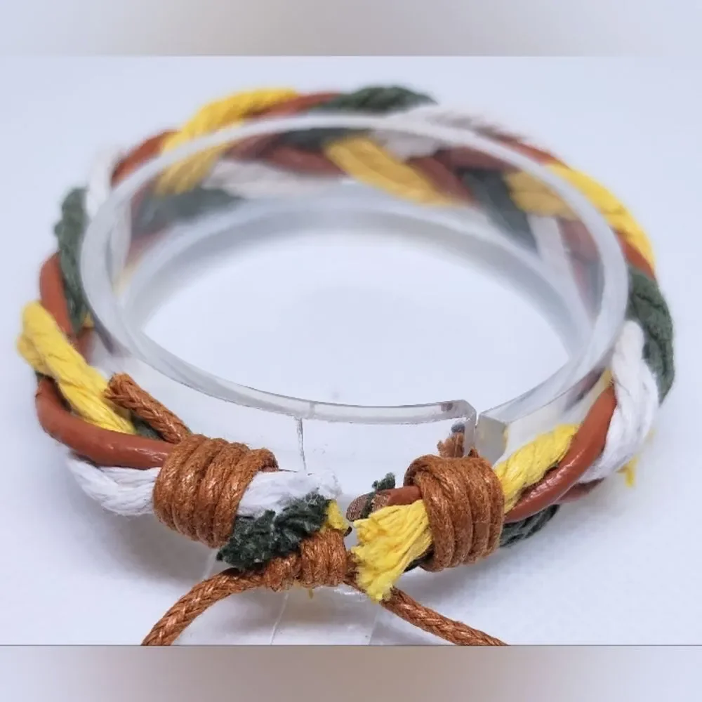 New leather bracelet braided brown yellow‎ white men's e91